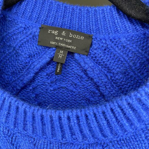 Rag & Bone Blue 100% Cashmere Pierce Cable Knit Sweater Size Medium Fisherman - Picture 4 of 8